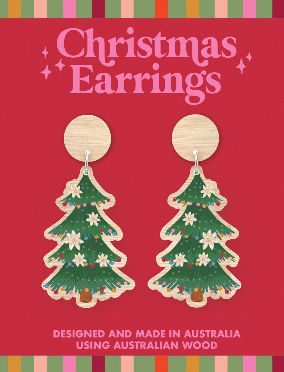 Australian Wood Christmas Earrings - Flower Tree