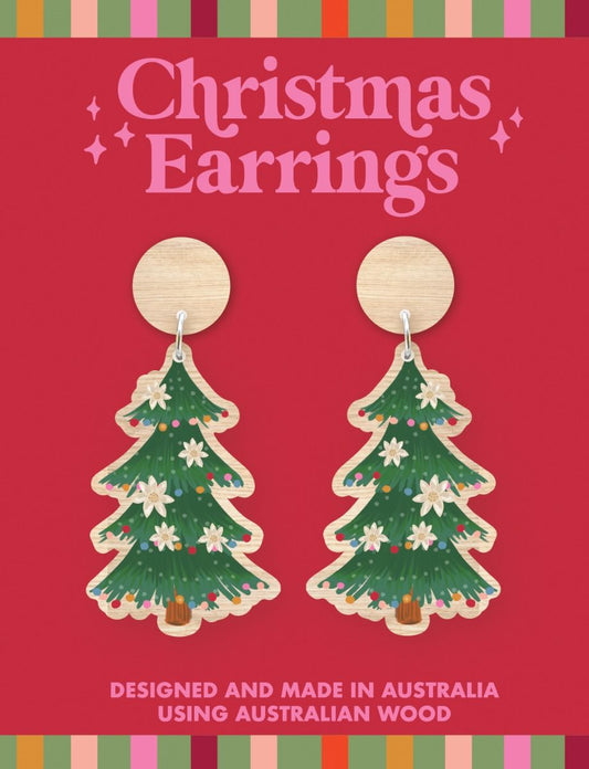 Australian Wood Christmas Earrings - Flower Tree
