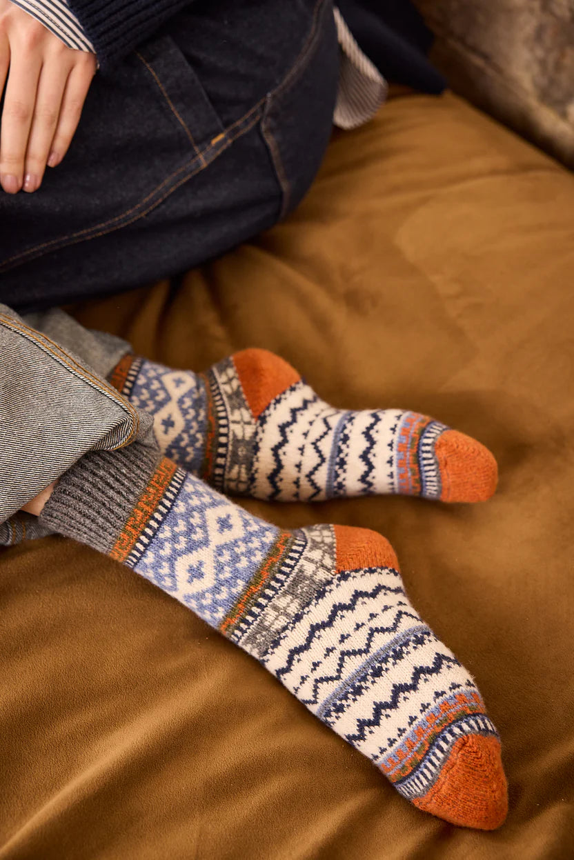 lisa b Women’s Merino Wool and Cashmere Crew Socks - Fair Isle