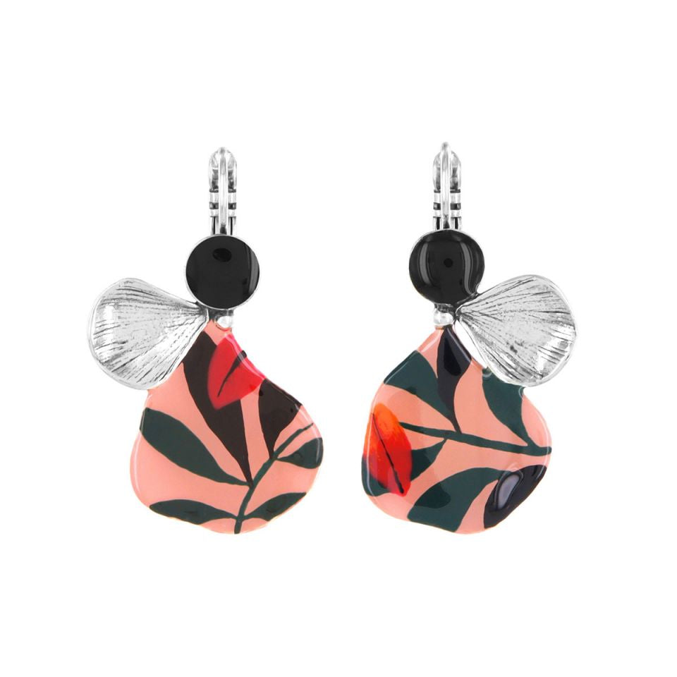 Taratata Jewellery - Amazone Small Leaf with Black and Silver Lever Back Earrings