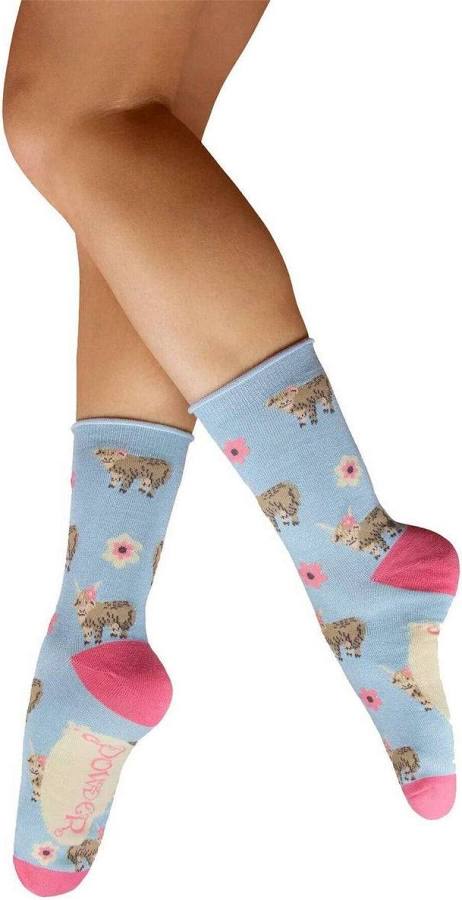 Powder Highland Cows Ankle Socks - Blue