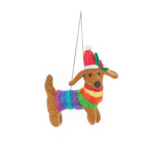 Handmade Felt Festive Rainbow Dog Pride Xmas Dec