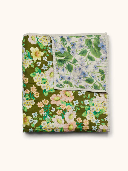 Bonnie and Neil Buttercup OLIVE reversible linen throw