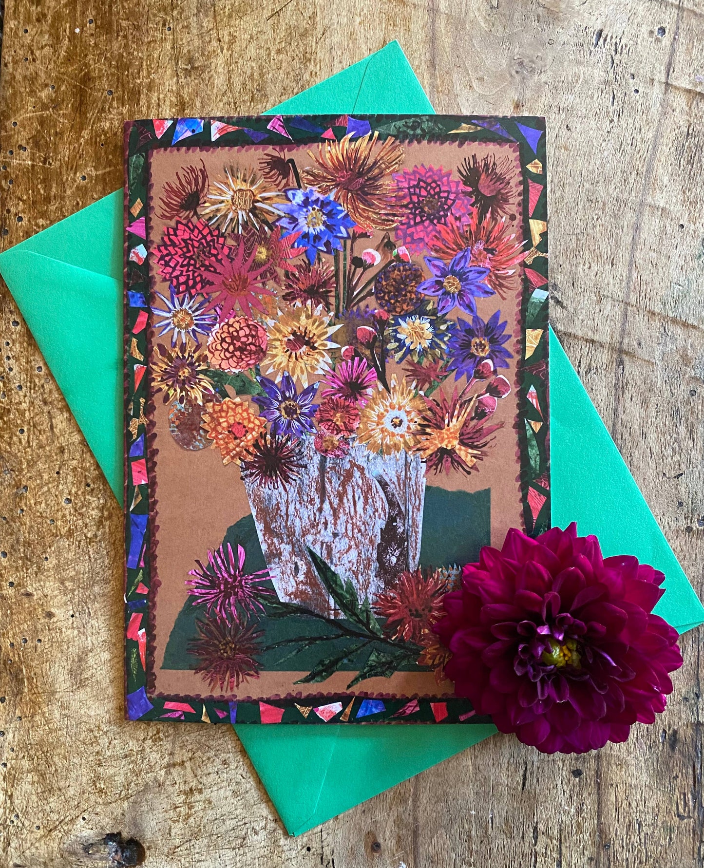 LARGE Dazzling dahlias blank greeting card