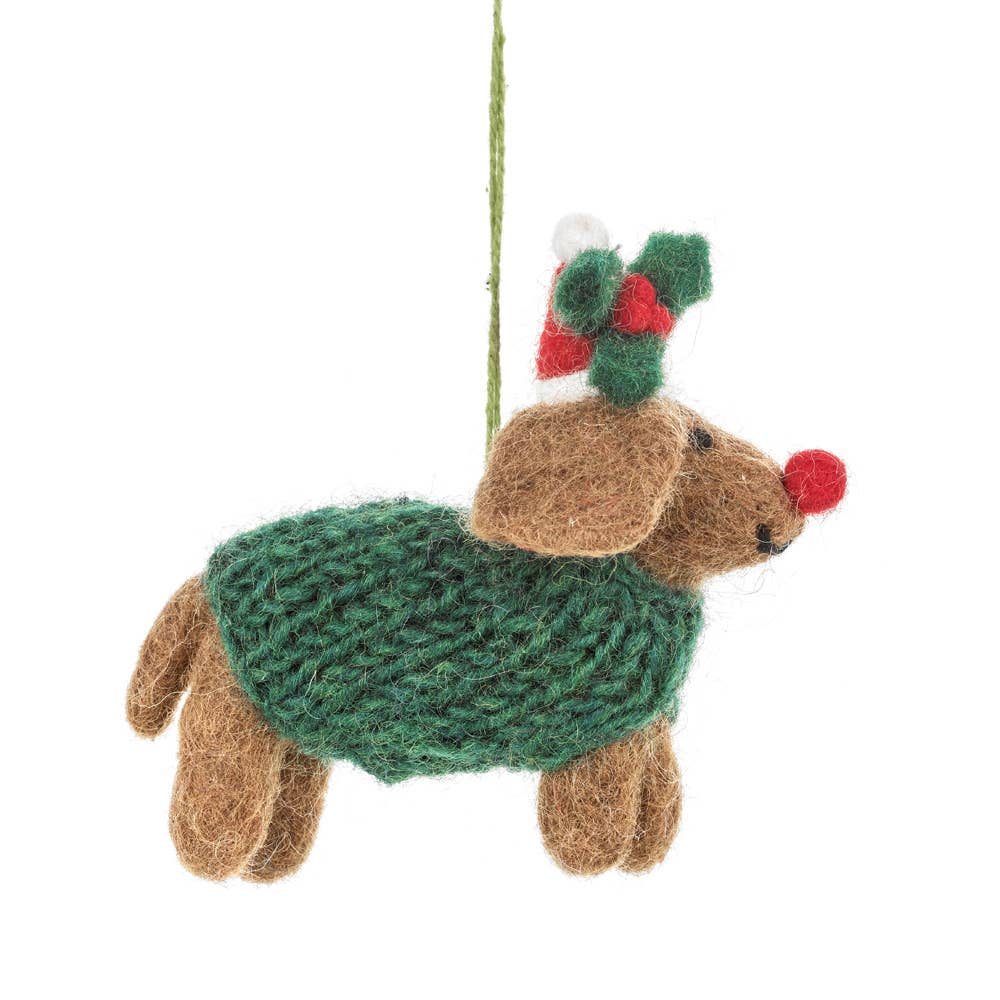 Handmade Felt Rudolph Dachshund Dog Hanging Christmas Decor