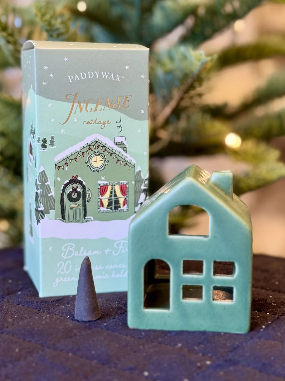 Paddywax Incense Cottage - Balsam + Fir with Green Ceramic Holder