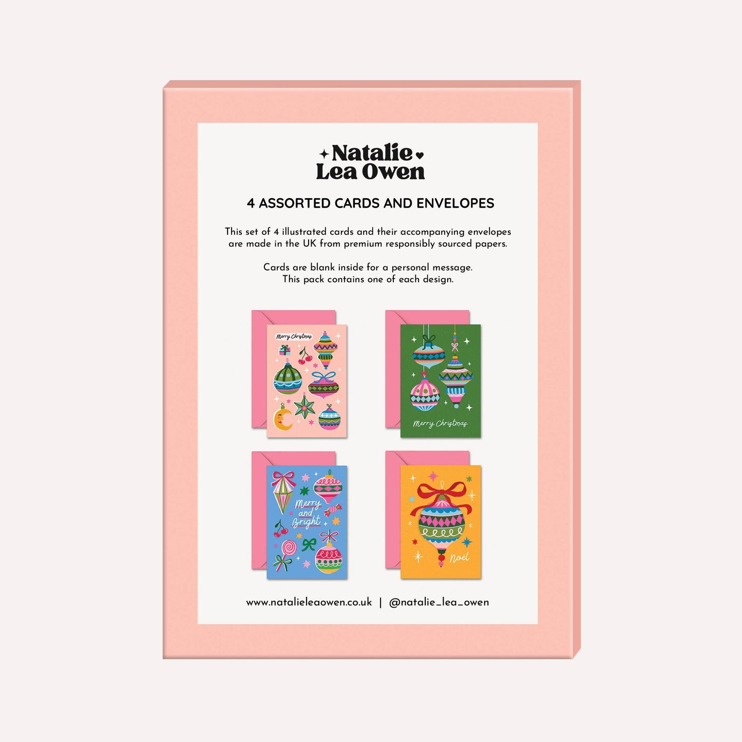 Christmas Card Pack of 4 | Baubles Illustration