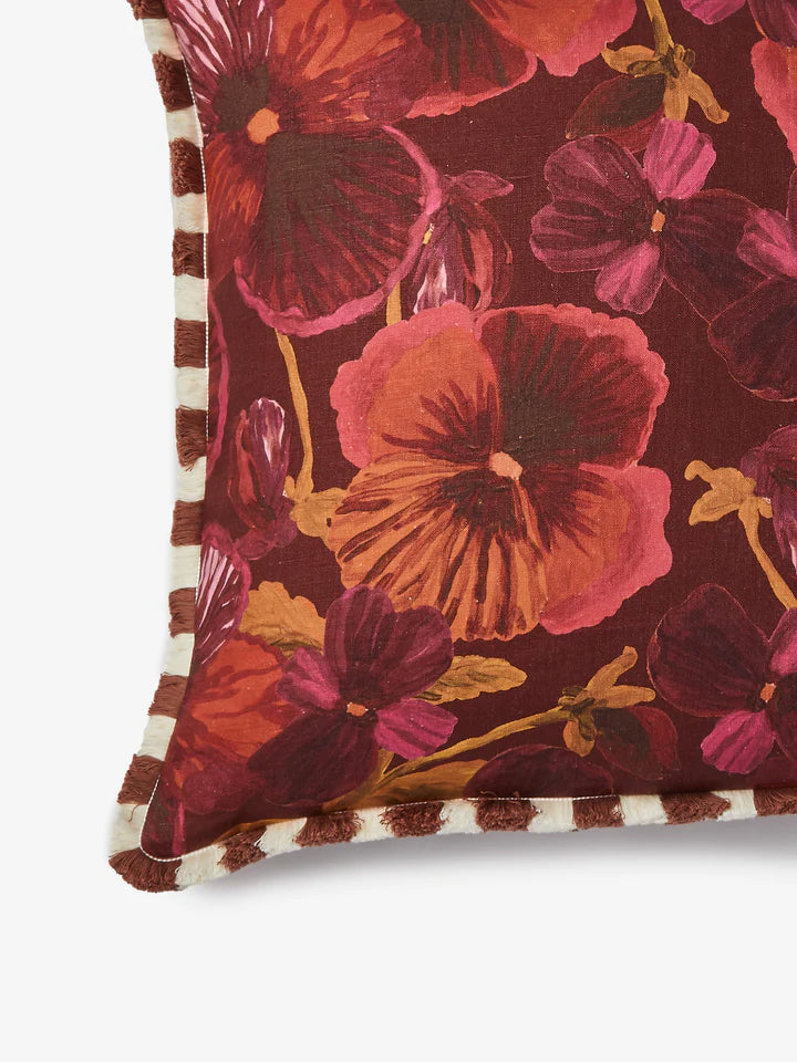 Bonnie and Neil Cushion - Wild Pansy Dark Cerise 60cm