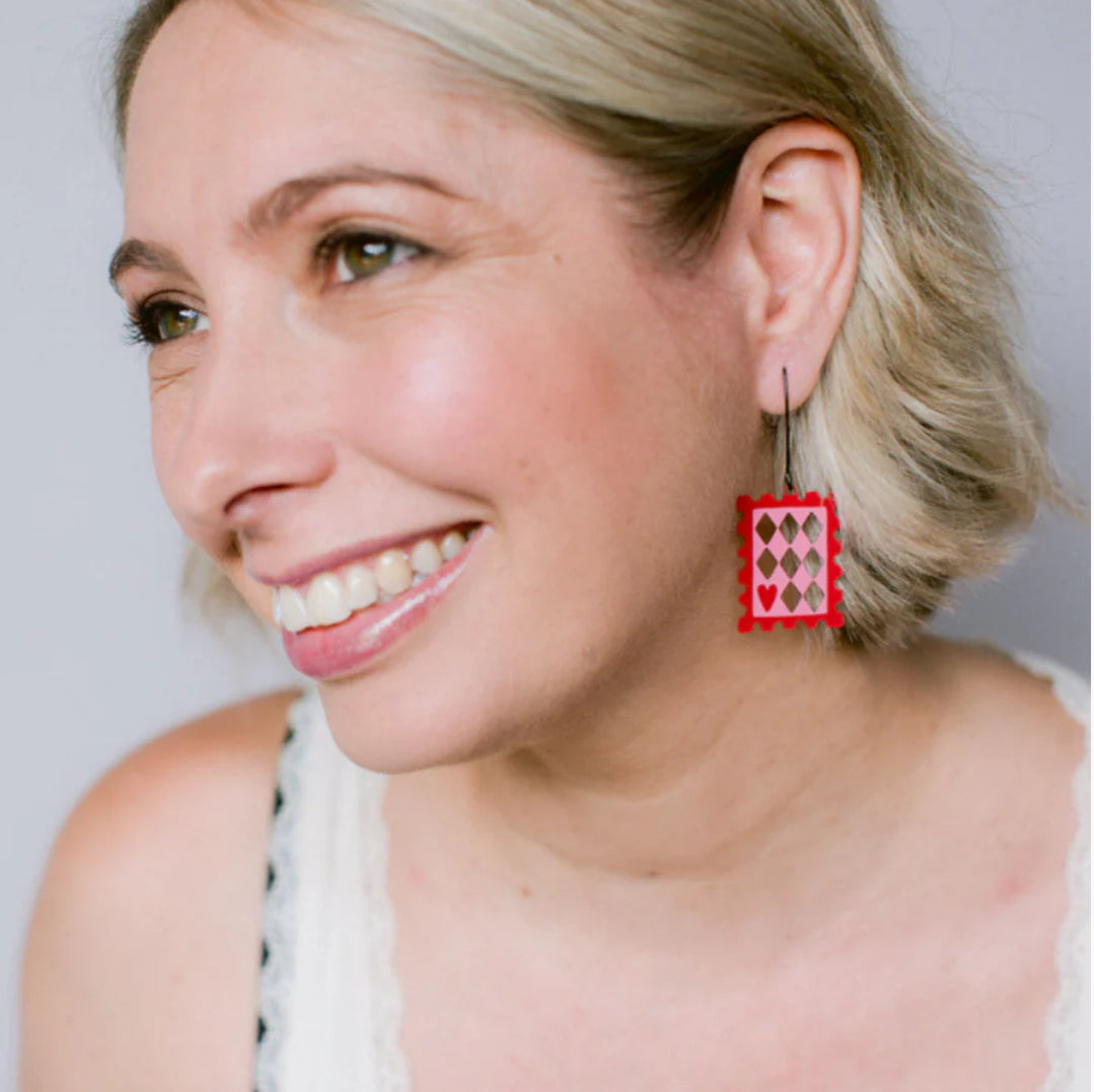 Denz earrings - Midi Stamp Earrings - Diamonds