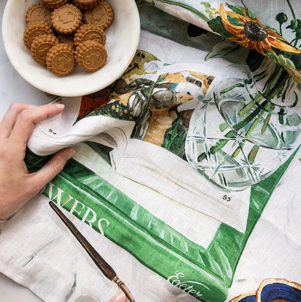 Bespoke Linen Tea Towel - April Blooms