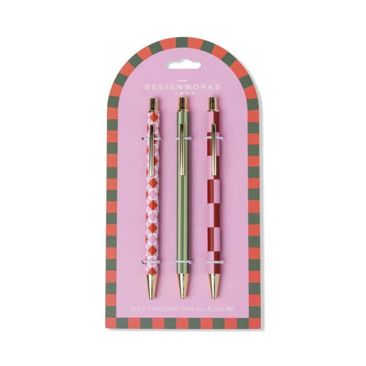 A Dopo Set of 3 Pens - Diamond Stripe Check