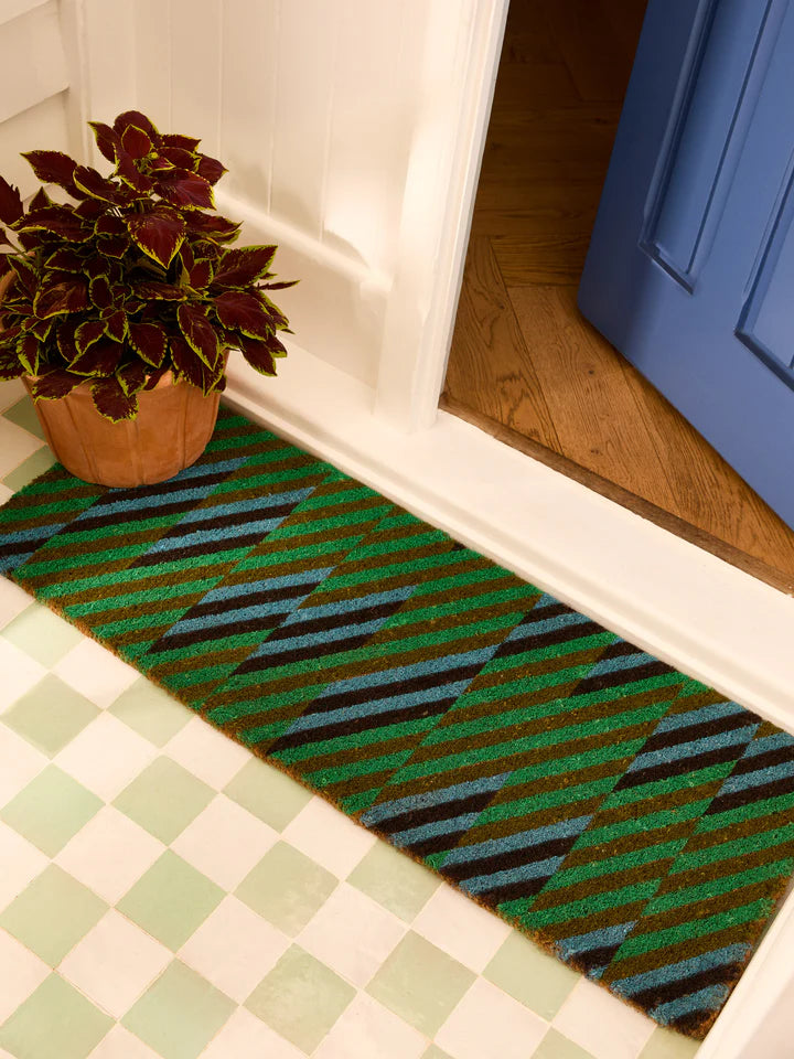 Patchwork Blue Green LONG Door Mat