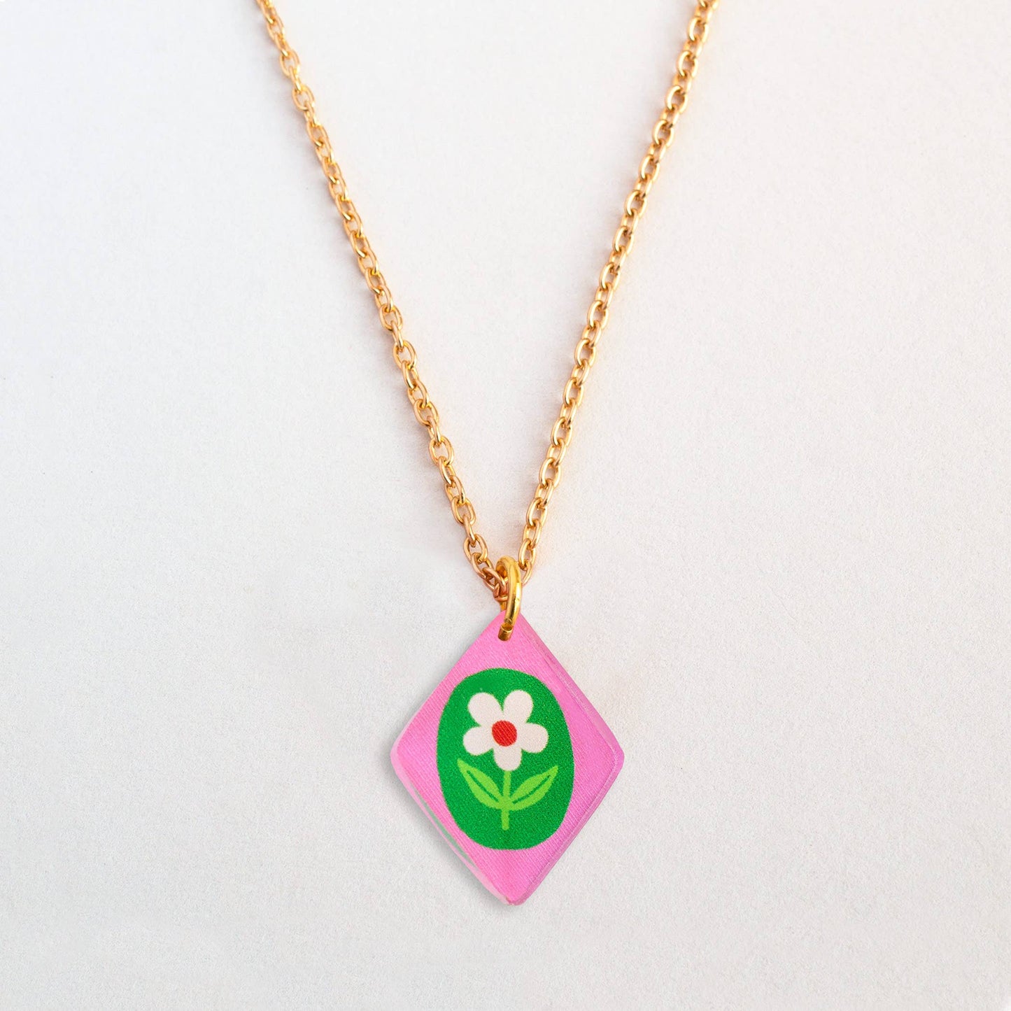 Necklace | Colourful Floral Charm | Gold Plated Jewellery: Pink