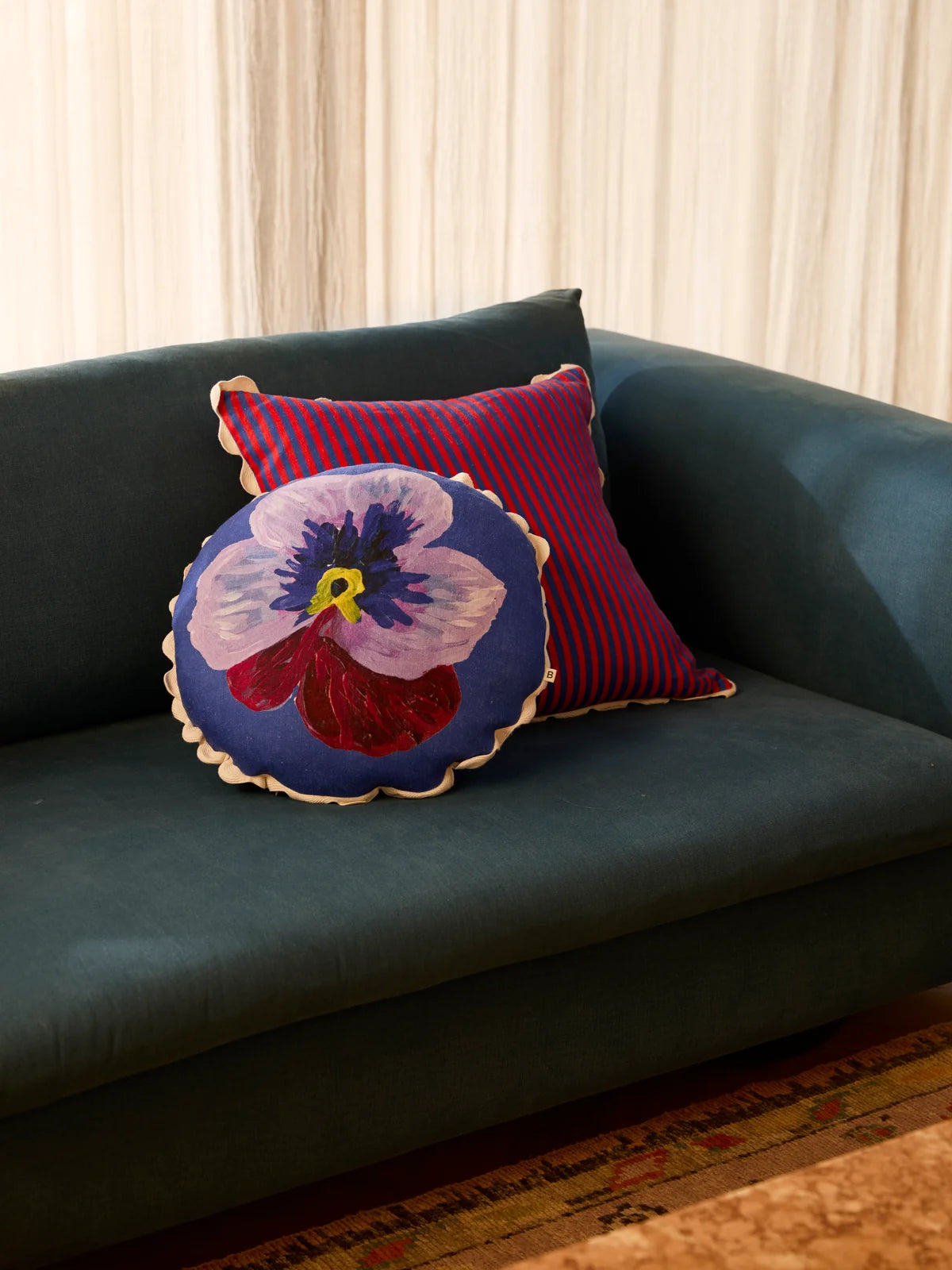 Bonnie and Neil Cushion - Pansy Klein Blue