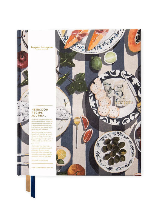 Bespoke Letterpress - Blue Stripe Heirloom Recipe Book Journal