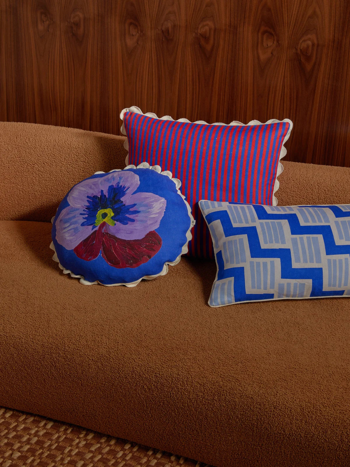 Bonnie and Neil Cushion - Pansy Klein Blue