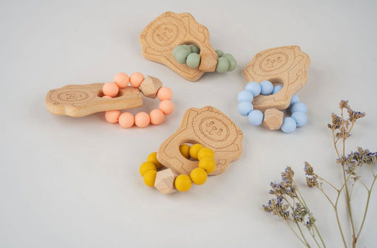 DLux Baby Lion Silicon and Beechwood Teether