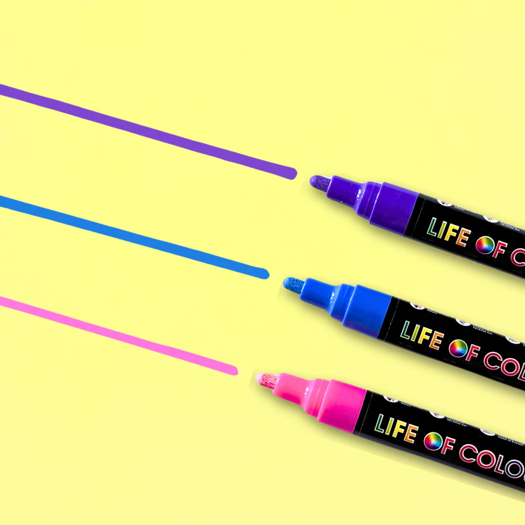 Life of Colour - Classic Colours 3mm Medium Tip Acrylic Paint Pens - Set of 12