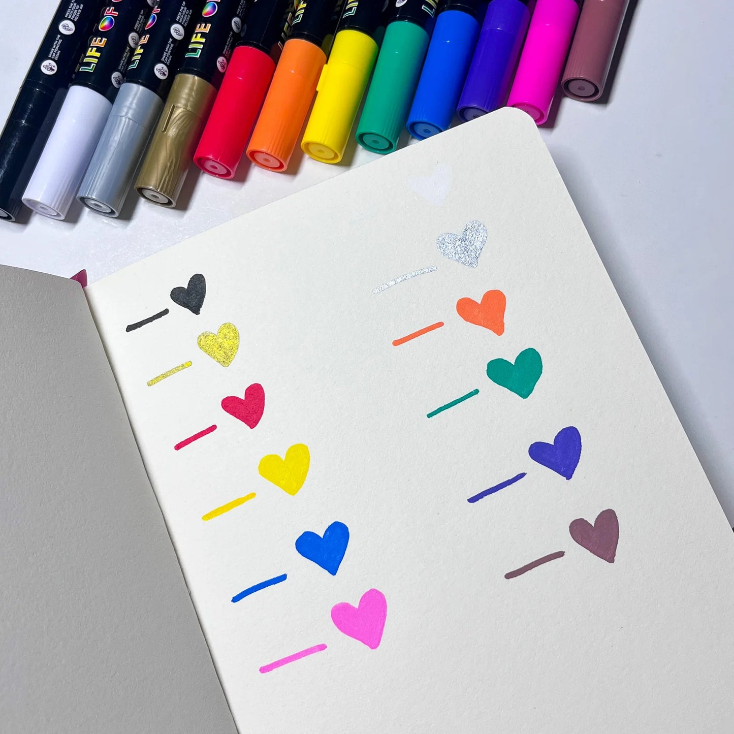 Life of Colour - Classic Colours 1mm Fine Tip Acrylic Paint Pens - Set of 12