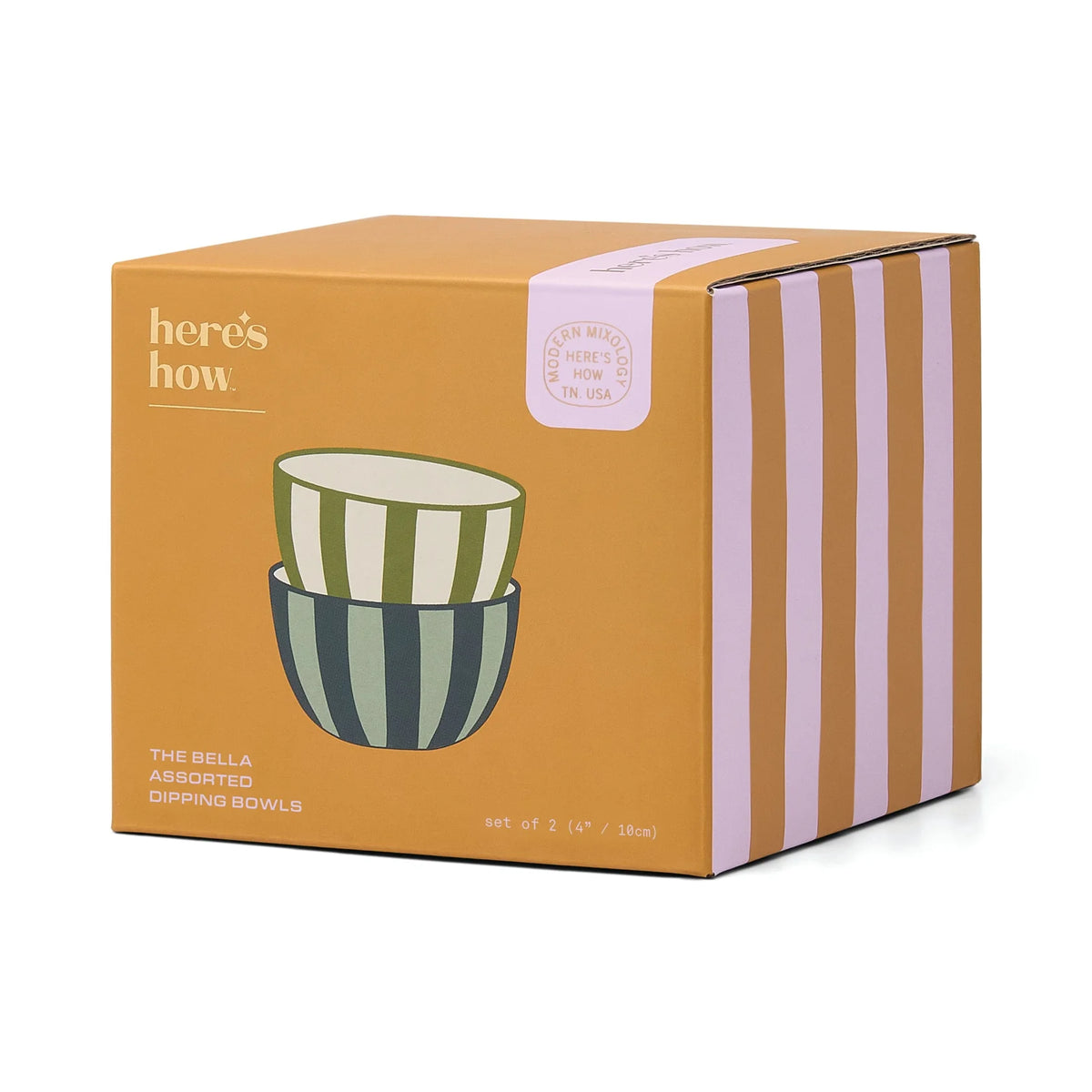 The Bella Dipping Bowl Set - Green + Blue Stripe