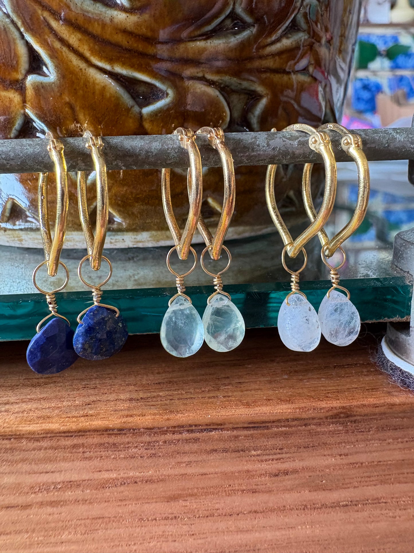 Hammam Huggie Earrings with Aquamarine Stone
