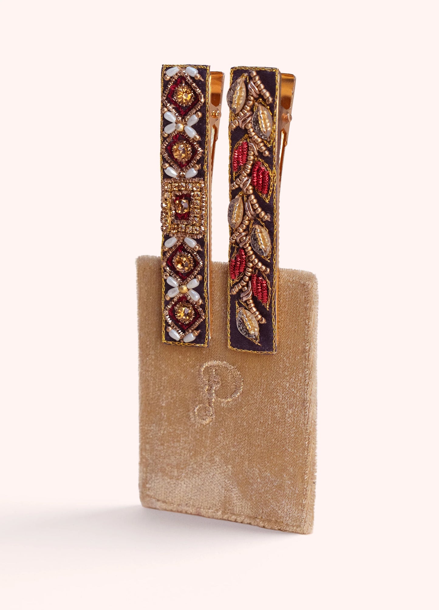 POWDER Beaded Hair Clips (Straight) - Diamond Flower and Leaves