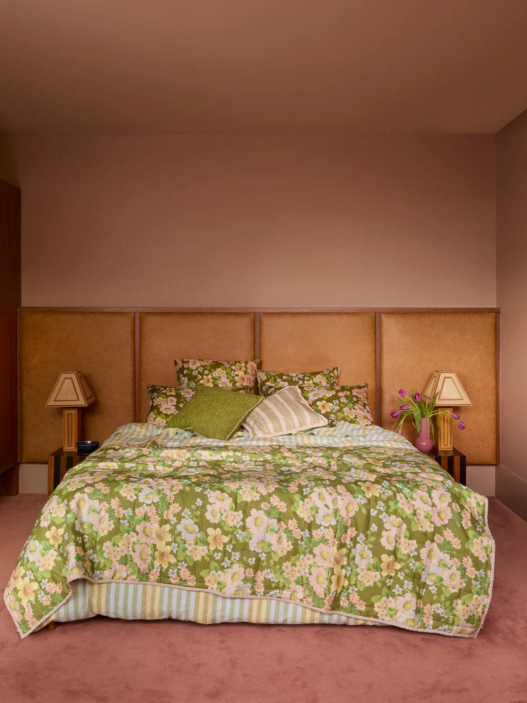 Bonnie and Neil Buttercup Olive Quilted Linen Throw