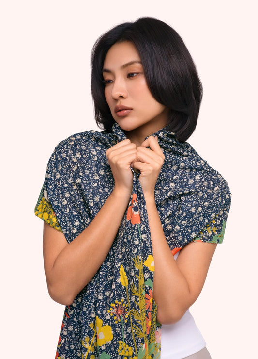 POWDER Cotton Poplin Scarf - Floral Hedgerow Navy