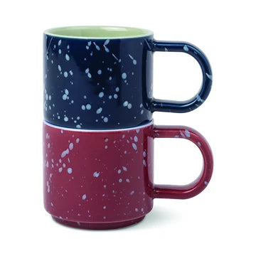 The Simon Ceramic Espresso Cups - Burgundy and Navy