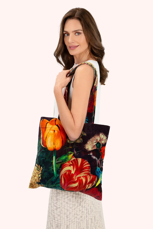 Powder Velvet Tote Bag - Opulent Florals in Chocolate