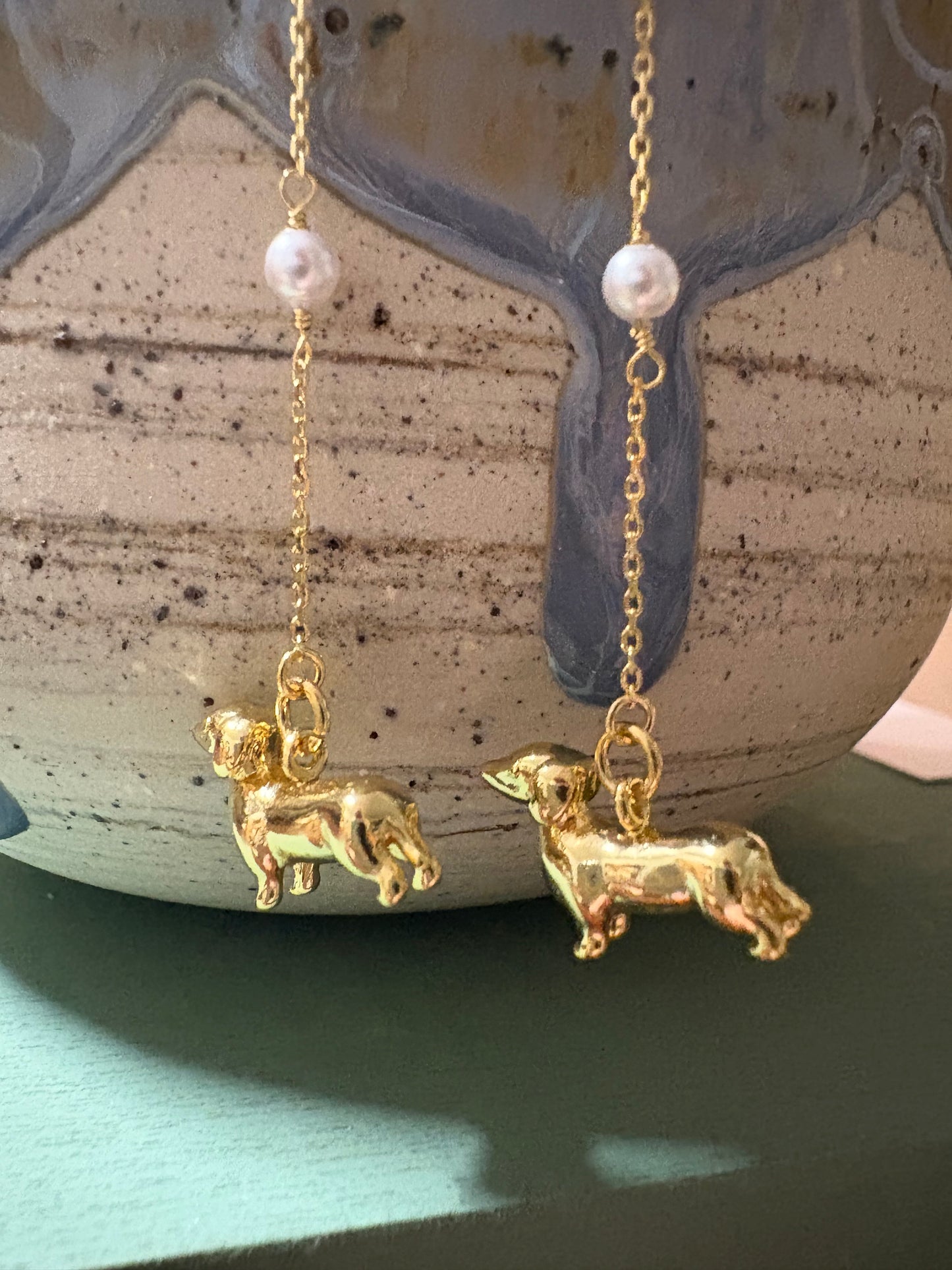 Sausage Dog Thread Earrings (gold plated)