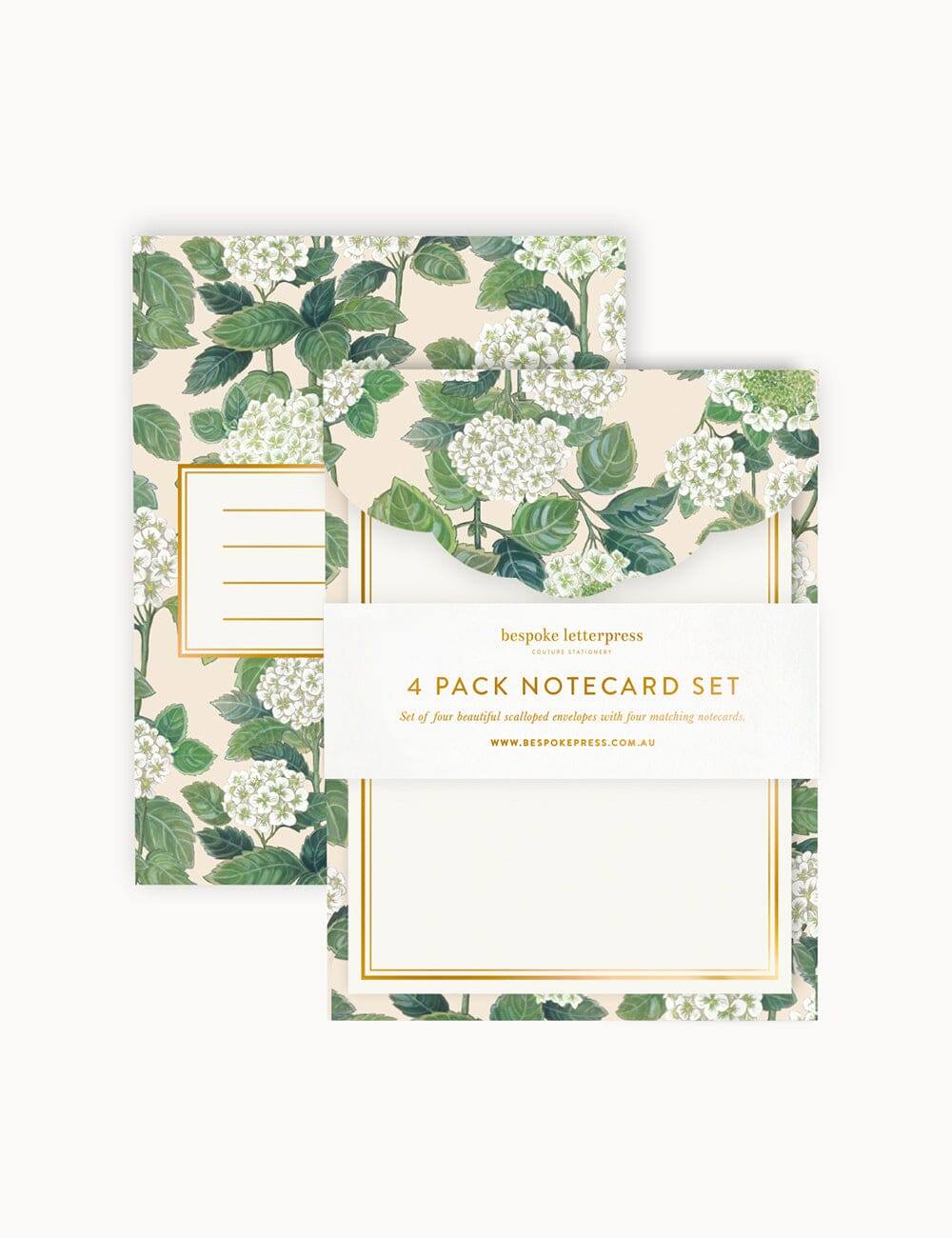 Bespoke Letterpress - Hydrangea 4pk Scallop Notecard Set