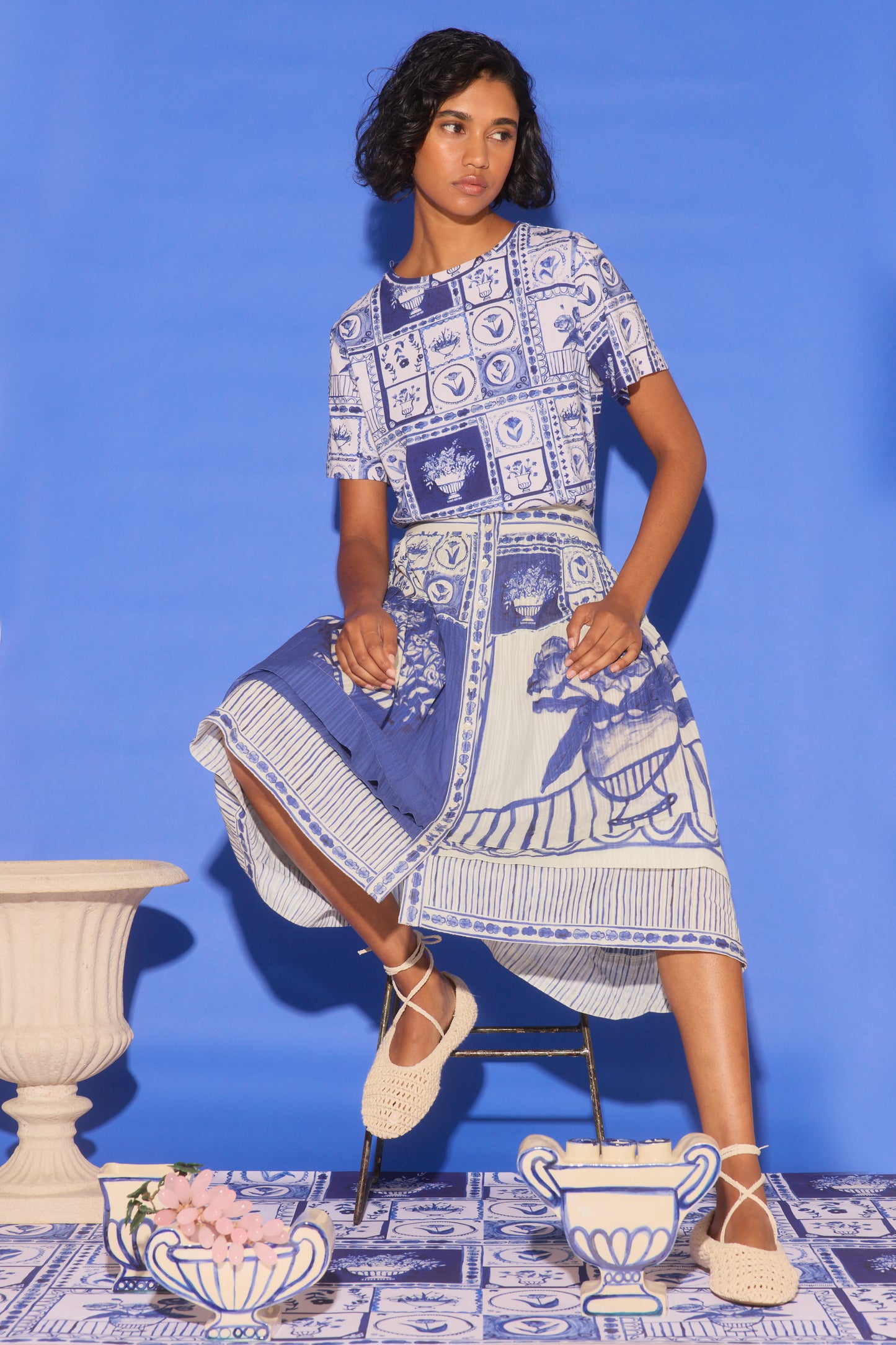 Nancybird Coco Pintuck Skirt - Lyon Tile