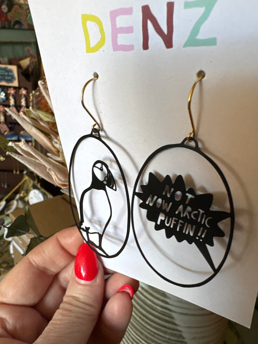 Denz earrings - Not Now Arctic Puffin (black)