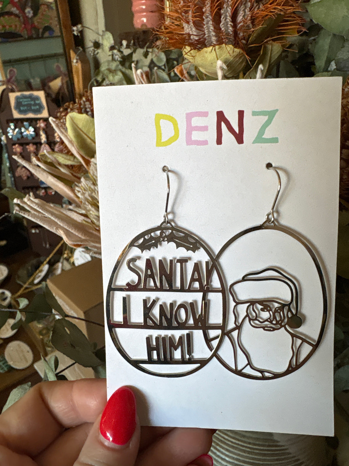Denz earrings - Santa - I know him! (Silver)