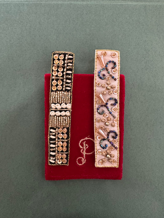 POWDER Beaded Hair Clips (Straight) - Midnight and Champagne Glamour
