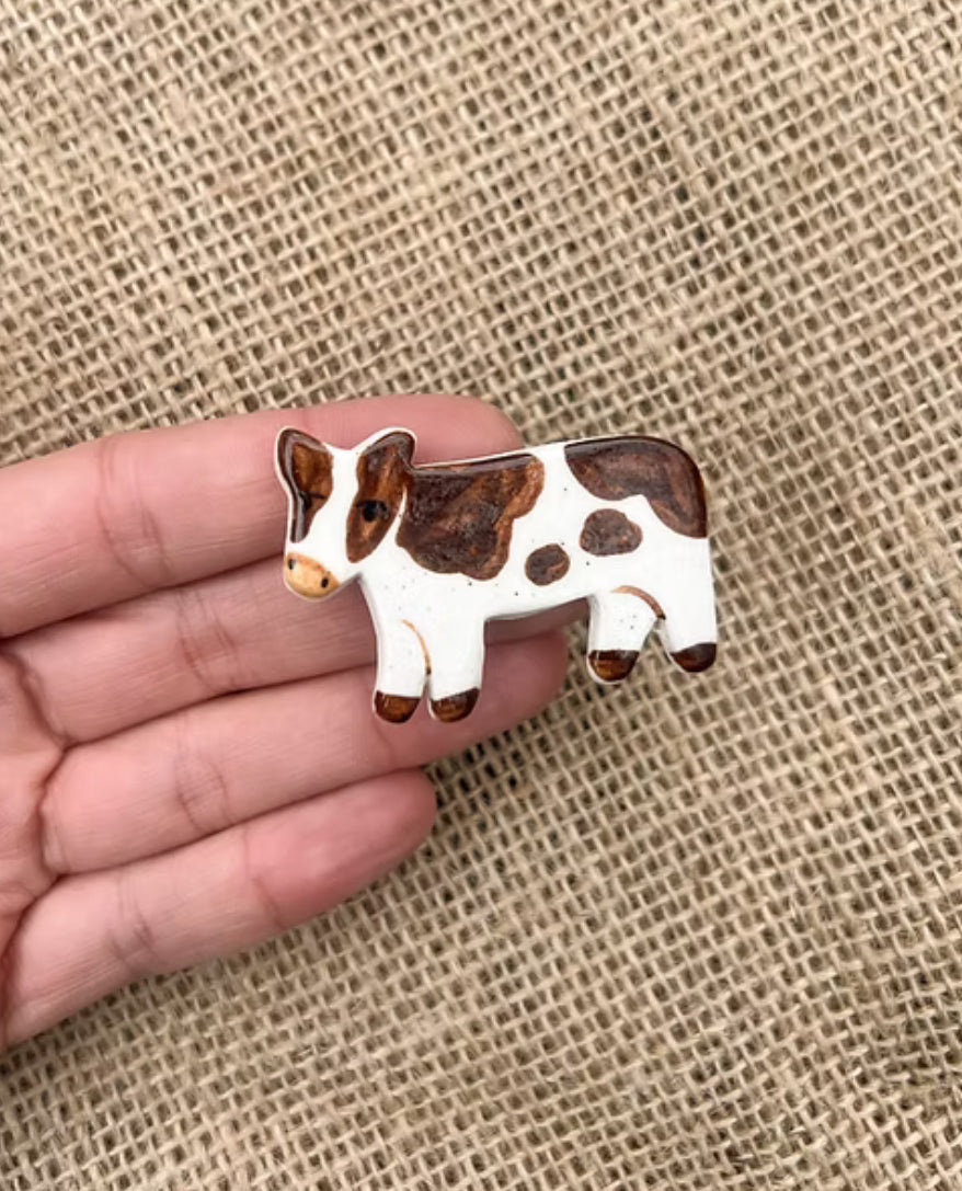 Togetherness Ceramic Brooch - cow