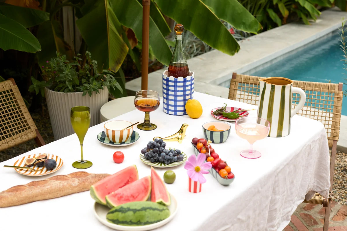 The Bella Dipping Bowl Set - Green + Blue Stripe