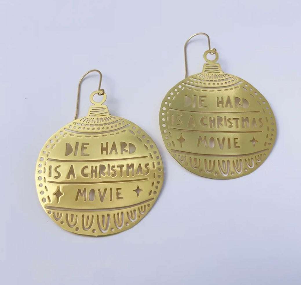 Denz earrings - Die Hard is a Christmas Movie (gold bauble)