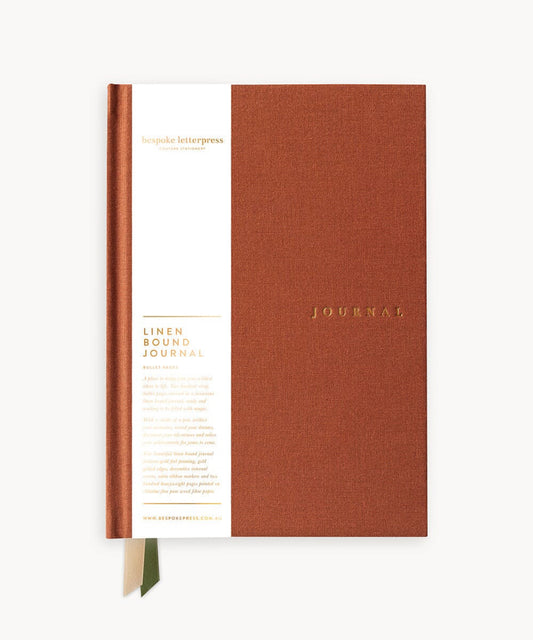 Bespoke Letterpress - LINEN BOUND JOURNAL - BURNT CLAY (BLANK JOURNAL)