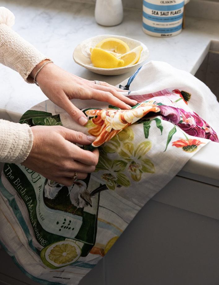 Bespoke Linen Tea Towel - Fairy Wrens