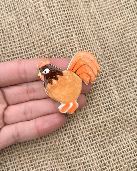 Togetherness Ceramic Brooch - rooster