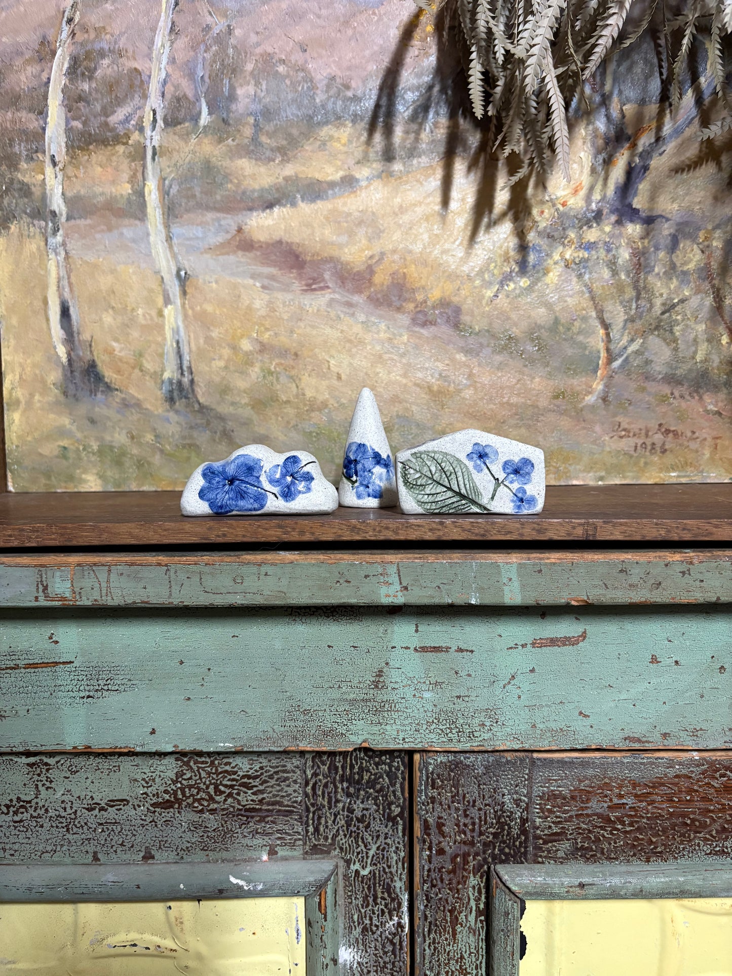 Handmade Ceramic Hydrangea Village - set of 3