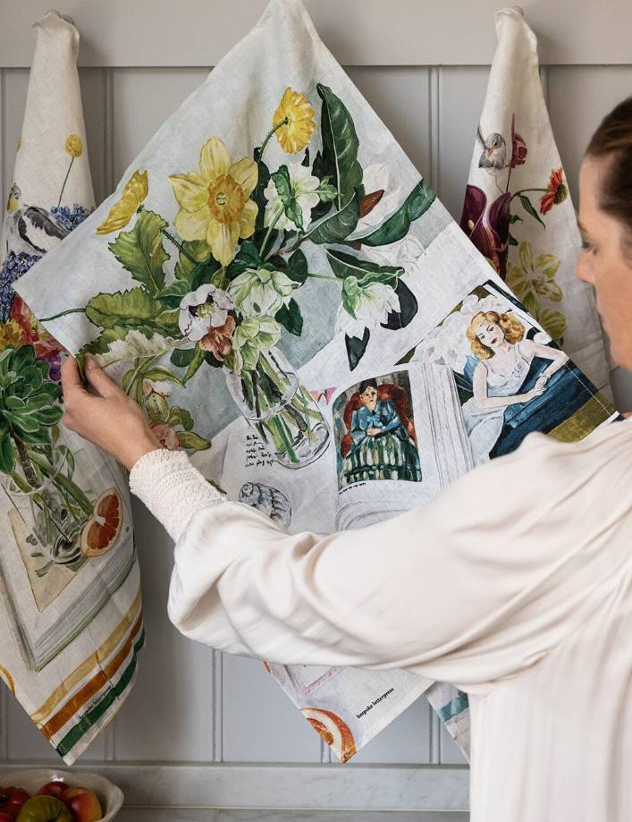 Bespoke Linen Tea Towel - August Blooms