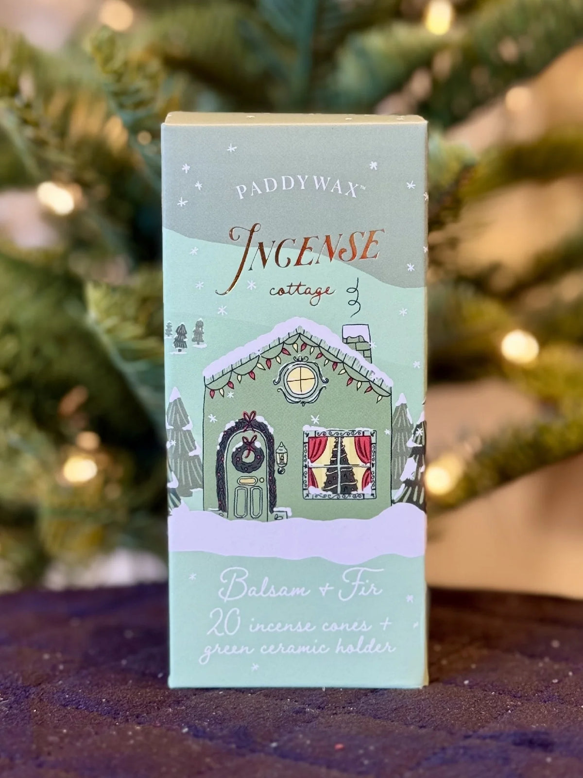 Paddywax Incense Cottage - Balsam + Fir with Green Ceramic Holder