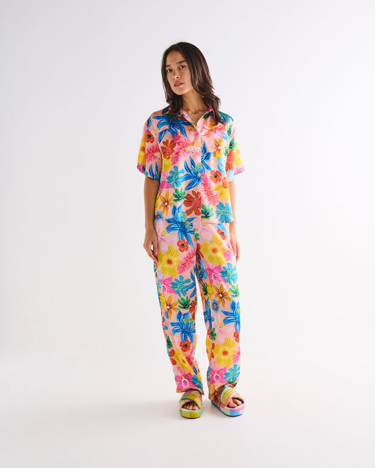 Kip and Co Adult Organic Short Sleeve and Pant Pyjama Set - Wild Flowers in Bloom