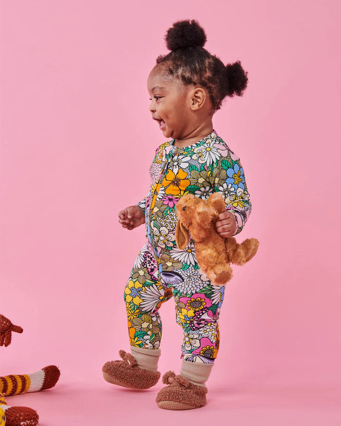 Kip and Co Organic Long Sleeve Zip Romper - Bliss floral