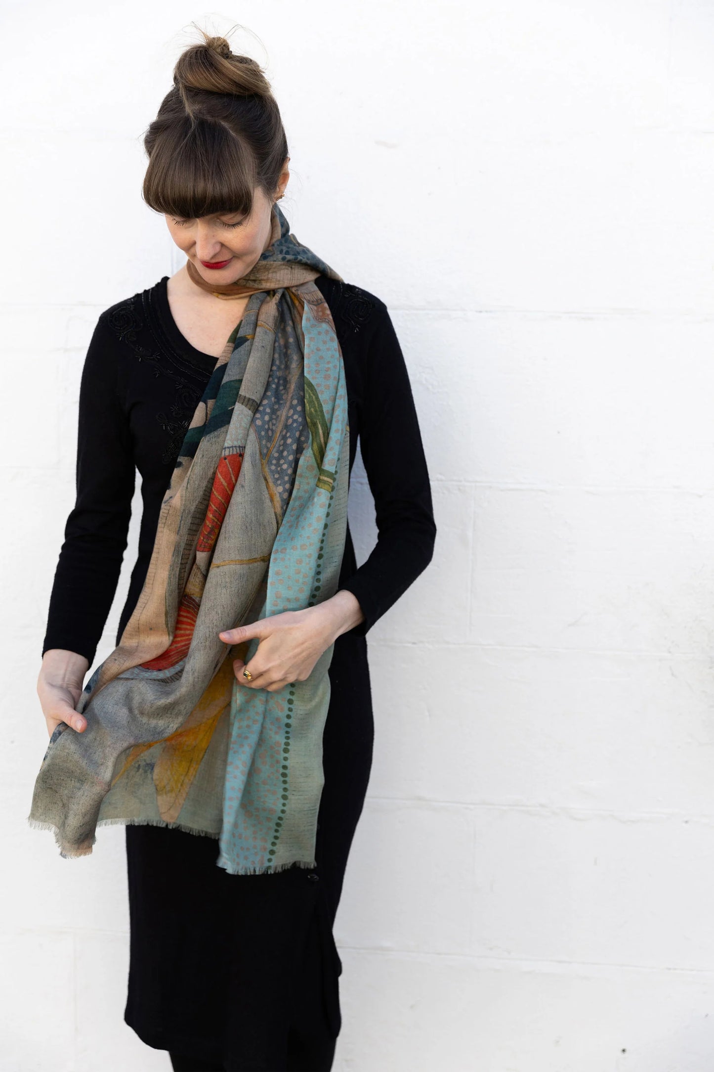 Dana Kinter Cashmere Wool Scarf - Silvereyes and Eucalyptus