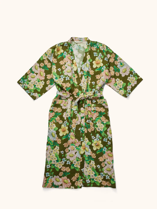 Bonnie and Neil Buttercup Olive Linen Robe