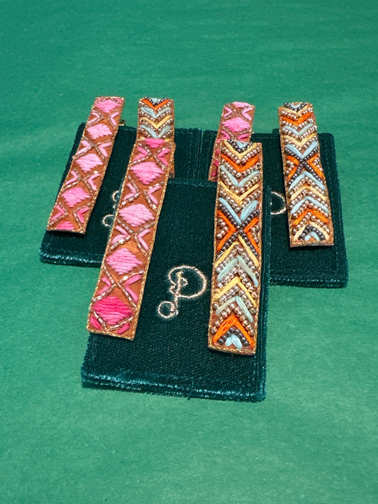 POWDER Beaded Hair Clips (Straight) - Fuschia/Summer Deco